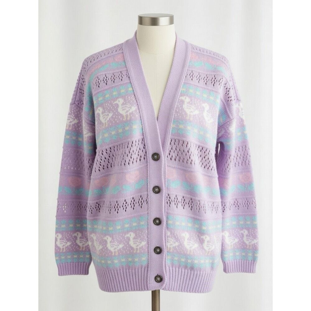 Vintage Pink Cardigan Sweater Neddles Button Down Goose Pastel